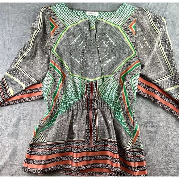 Calvin Klein Kimono Sleeve Blouse Women’s PTP 21.5" Multi Poly Tie Boho Flowy - Picture 13 of 14